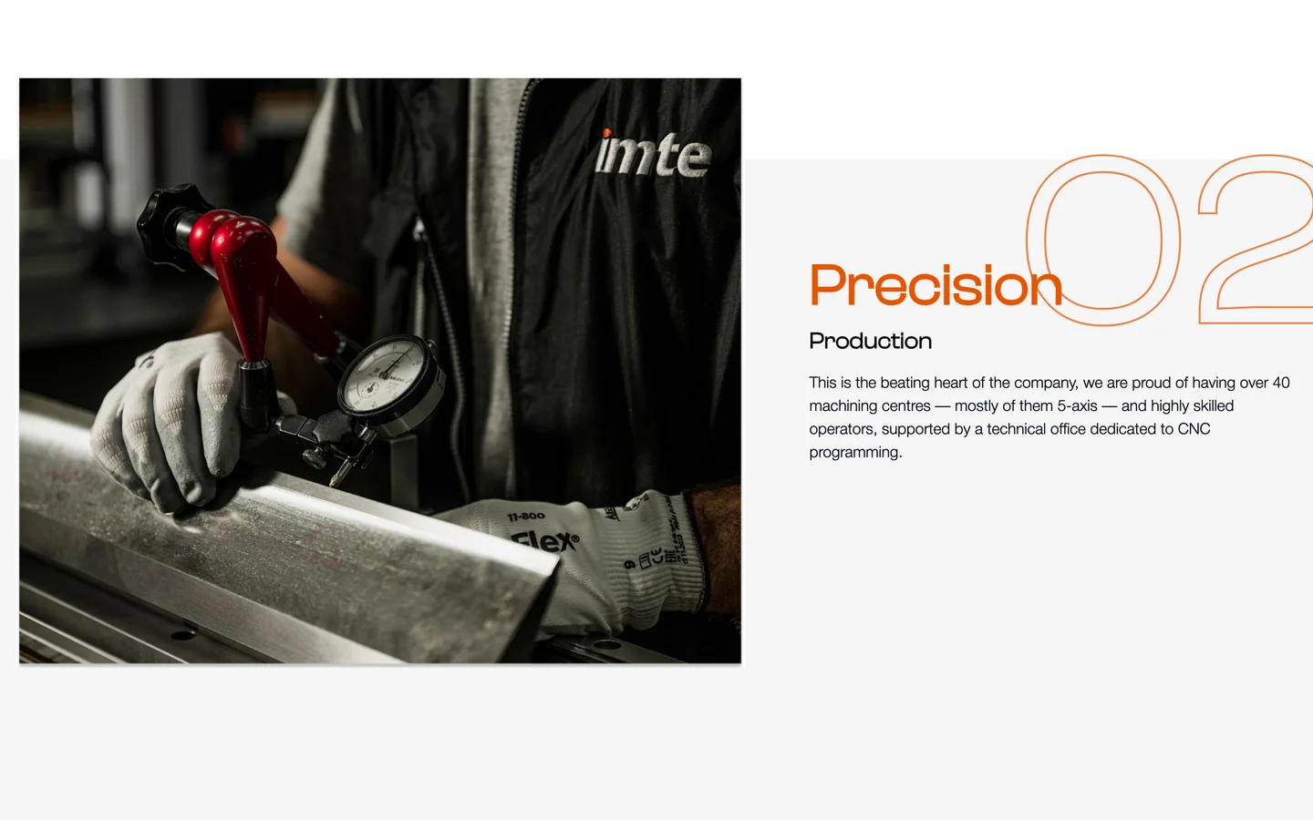 La sezione «Precision» del sito IMTE: il controllo dimensionale di un pezzo in reparto