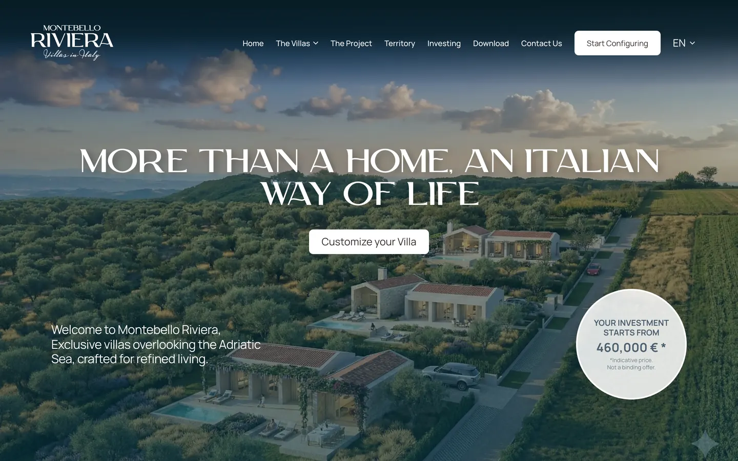 La home di Montebello Riviera: le ville viste dall'alto sulla costa adriatica